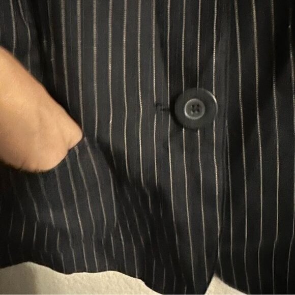 Max Studio Black Pinstripe Fully Lined Linen Blazer Jacket-Size 12 - Picture 7 of 11